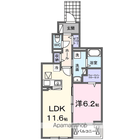 メゾン ヴォロンテ Ⅰ(1LDK/1階)の間取り写真