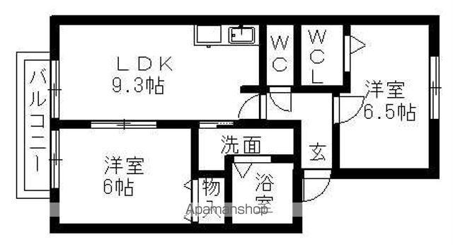 ユトリオ若宮(2LDK/2階)の間取り写真