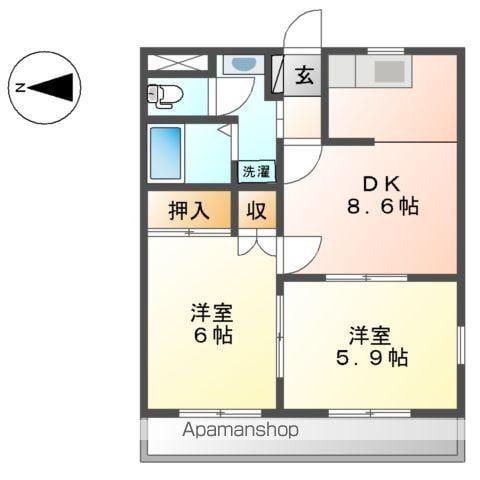 湘南アクシスⅢ(2DK/2階)の間取り写真