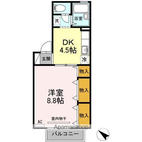 フロラシオン川内I棟(1DK/1階)の間取り写真