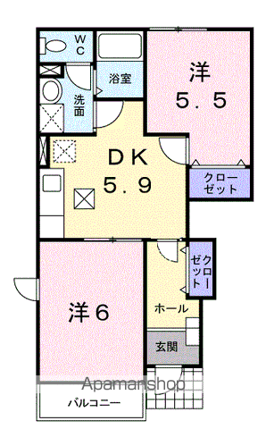 モデルン・ロイテA棟(2DK/1階)の間取り写真