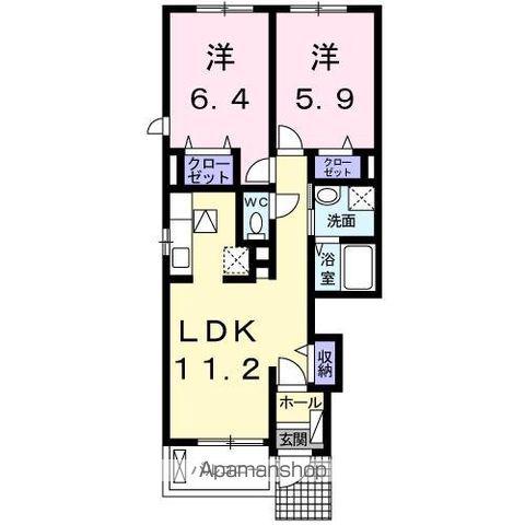 アリストガーデンⅠ(2LDK/1階)の間取り写真