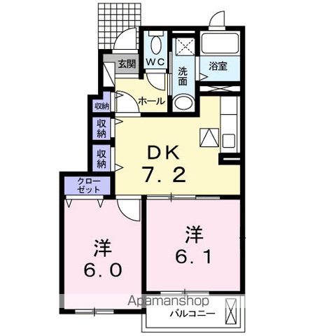 プラムハウスⅢ(2DK/1階)の間取り写真