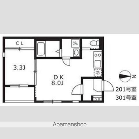 ハーモニーテラス城東町Ⅱ(1DK/2階)の間取り写真