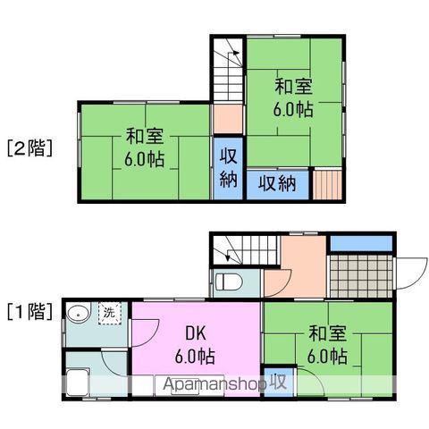 山陽本線 南岩国駅 徒歩27分 2階建 築67年(3DK)の間取り写真