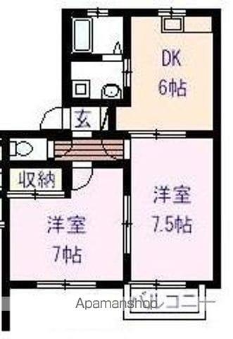 ヴェルジェヒラハラ(2DK/1階)の間取り写真