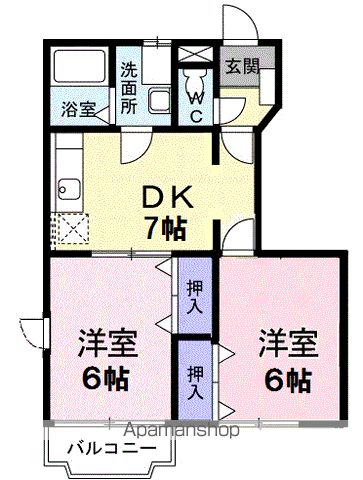 パレクロスロードD(2DK/1階)の間取り写真