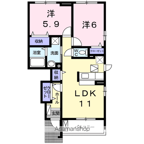 ピ-スフルライフ(2LDK/1階)の間取り写真