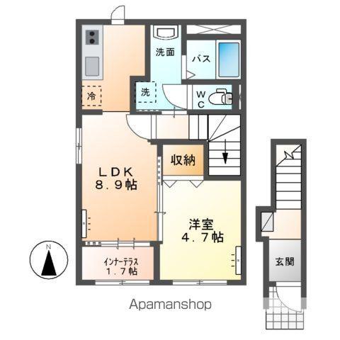 テンテラス(1LDK/2階)の間取り写真