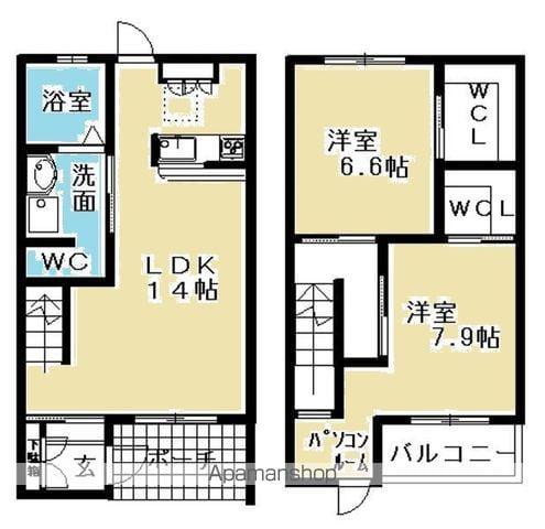 バンブーハウスA棟(2LDK/1階)の間取り写真