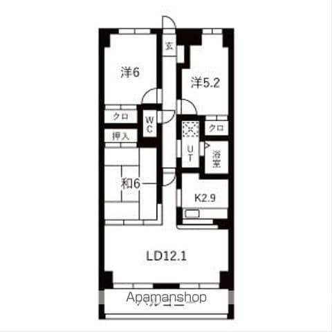 日本泉ビル(3LDK/9階)の間取り写真