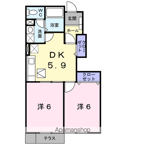 アロッジオ(2DK/1階)の間取り写真