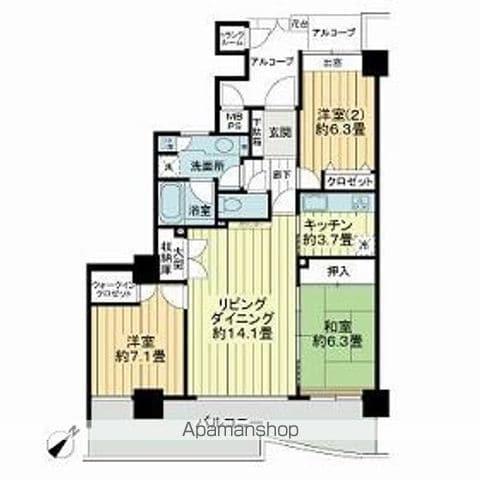 ライオンズタワー仙台広瀬(3SLDK/15階)の間取り写真