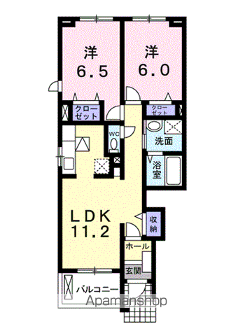 マンダリン フルール1(2LDK/1階)の間取り写真