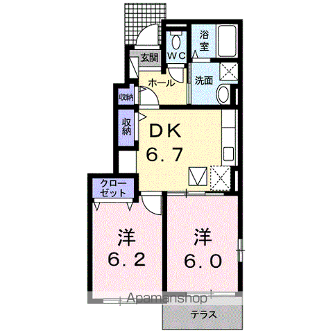 サンシャイン桜Ⅱ(2DK/1階)の間取り写真