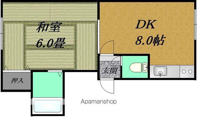 美園ビルB(1DK/1階)の間取り写真