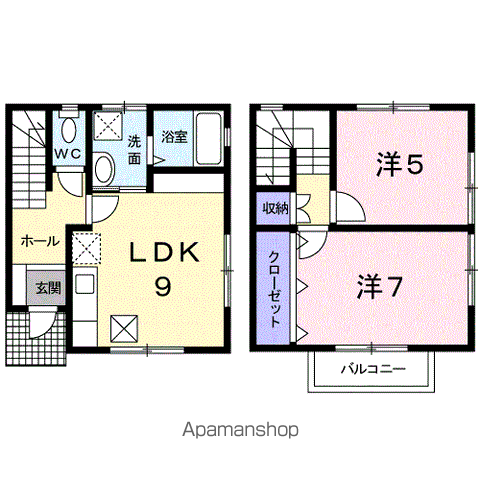クリスタルメゾンとくなが A(2LDK/1階)の間取り写真