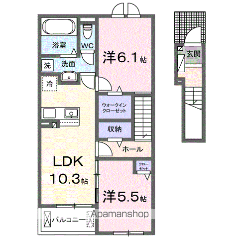 ディアコート秀明Ⅳ(2LDK/2階)の間取り写真