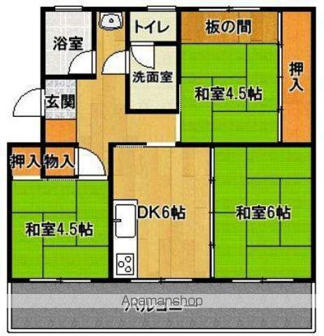 下大利団地21棟(2LDK/5階)の間取り写真