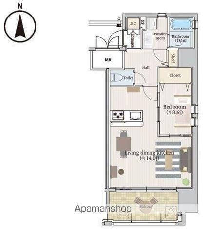 スペルビア勝山(1LDK/9階)の間取り写真