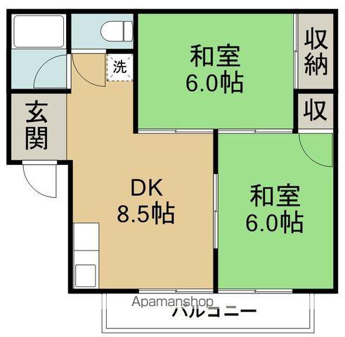 コーポ椌木(2DK/2階)の間取り写真