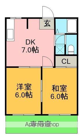 クレール石尾台(2DK/1階)の間取り写真