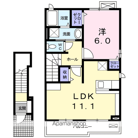 ウェルネス(1LDK/2階)の間取り写真