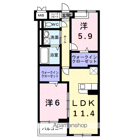 アイマコート 初芝(2LDK/3階)の間取り写真