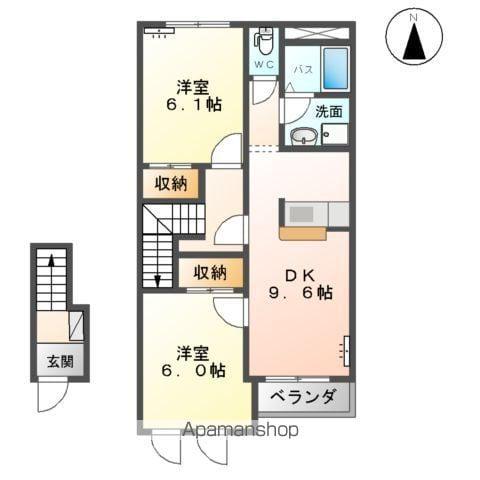 コンフォール郭内(2DK/2階)の間取り写真