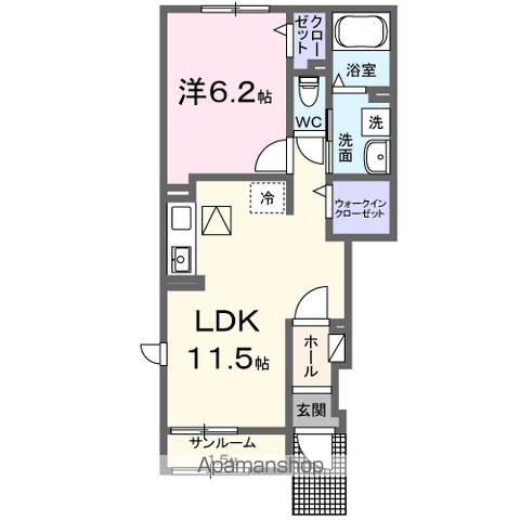 ウエスタン ヴィレッジⅡ(1LDK/1階)の間取り写真