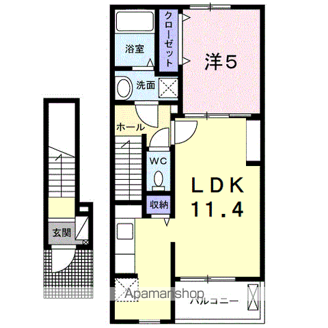 クラール東村 B(1LDK/2階)の間取り写真