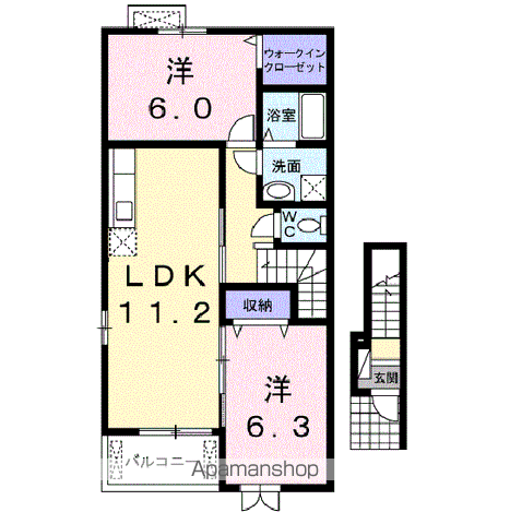 カーサ・セレーノA(2LDK/2階)の間取り写真