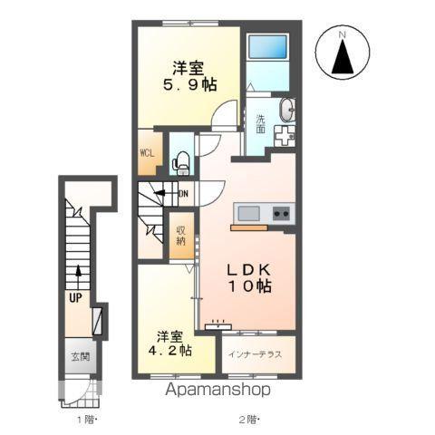 フィールド あずま 参番館(2LDK/2階)の間取り写真