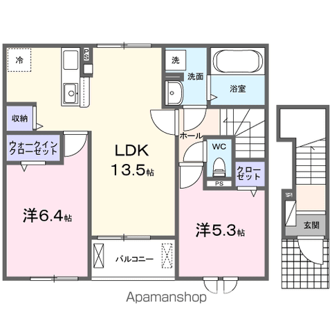 モノテラス(2LDK/2階)の間取り写真