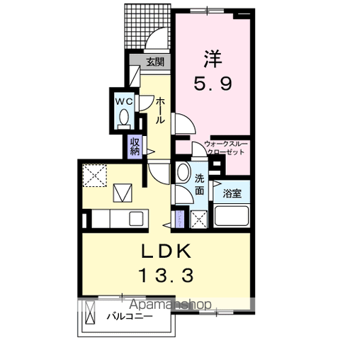 カーサピアッツァⅡ(1LDK/1階)の間取り写真