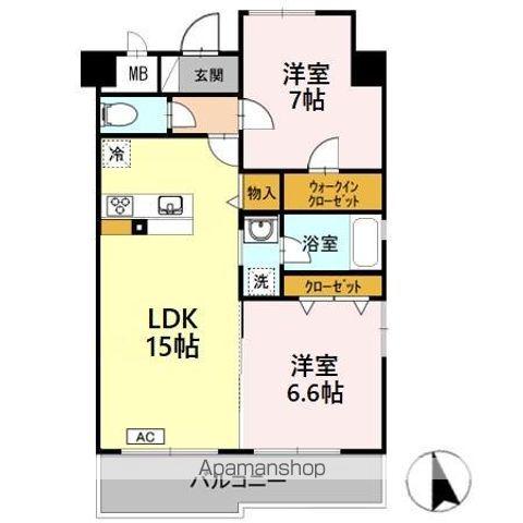 グランシャリオ金山(2LDK/6階)の間取り写真