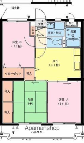 レジデンスハーモニーⅡ(3DK/1階)の間取り写真