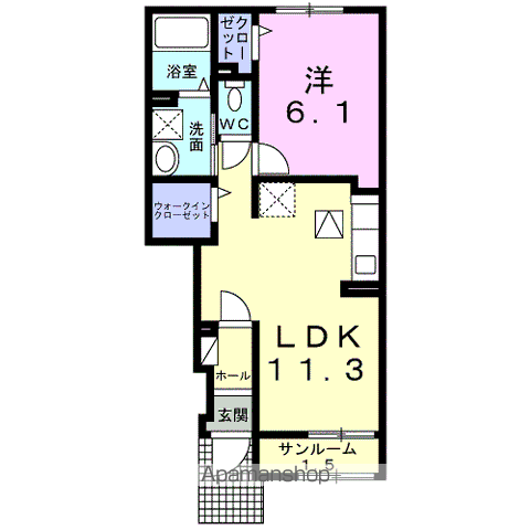 東北本線 石越駅 バス乗車時間：15分 柳徳寺前バス停で下車 徒歩4分 2階建 築3年(1LDK/1階)の間取り写真