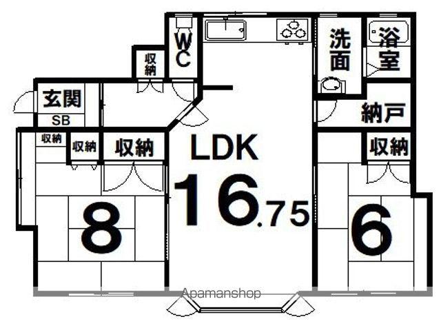根室本線 釧路駅 バス乗車時間：30分 貝塚２丁目バス停で下車 徒歩1分 2階建 築35年(2LDK/1階)の間取り写真