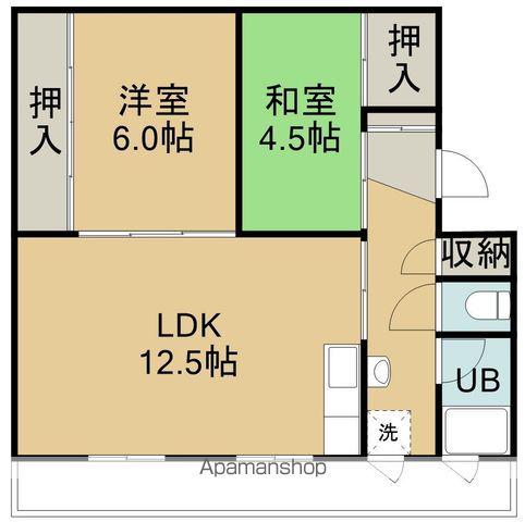 ビレッジハウス金堀1号棟(2LDK/4階)の間取り写真