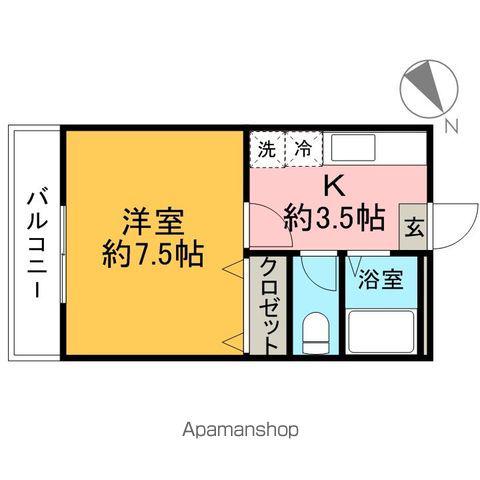 フレンドシップ飯能仲町(1K/2階)の間取り写真