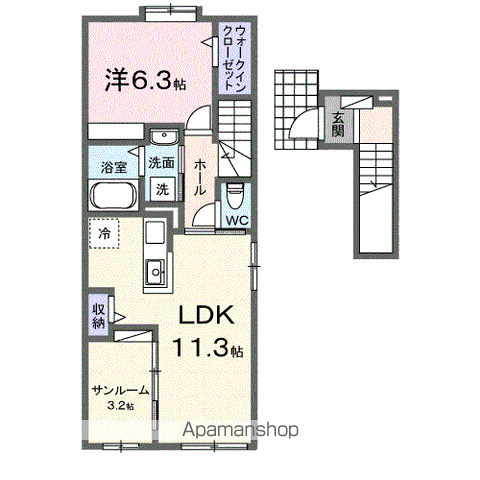 ガジュマル(1LDK/2階)の間取り写真