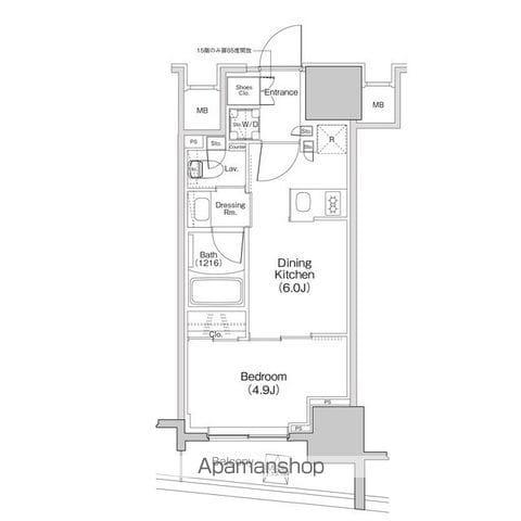 ザ・パークハビオ大森町(1DK/15階)の間取り写真