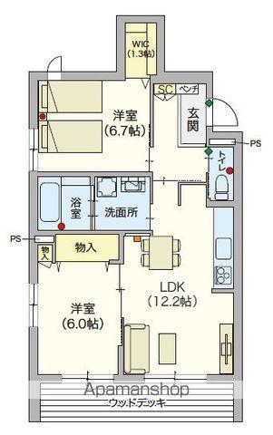 シニア限定ヘーベルVILLAGE 湘南台4丁目 サニーヒル(2LDK/1階)の間取り写真