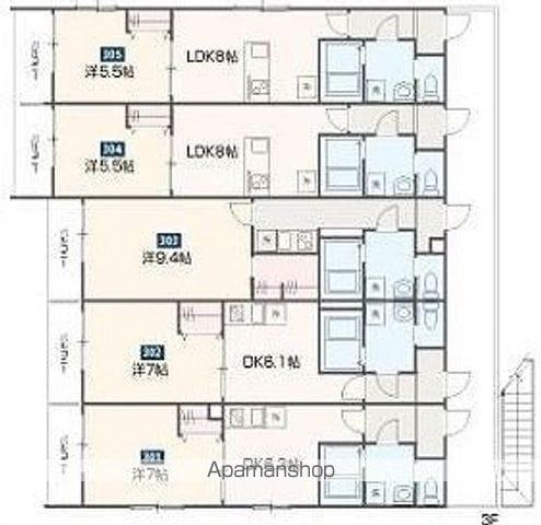 MELDIA福生Ⅲ(1LDK/3階)の間取り写真