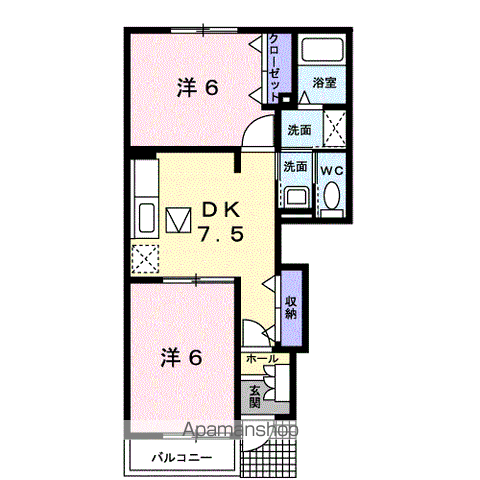 ヴィラノーヴァB(2DK/1階)の間取り写真