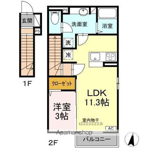 蔵谷ハイツ(1LDK/2階)の間取り写真
