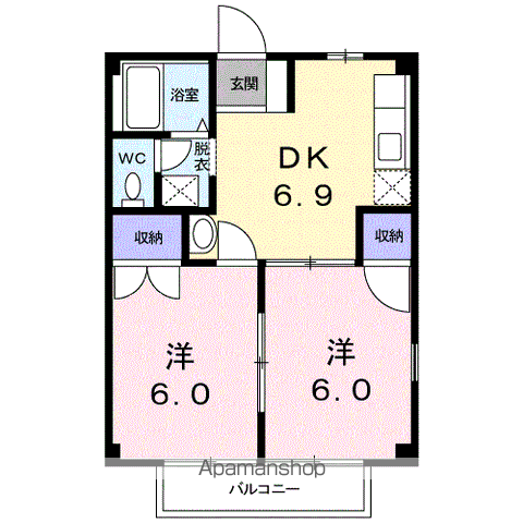 コーポ新町(2DK/1階)の間取り写真