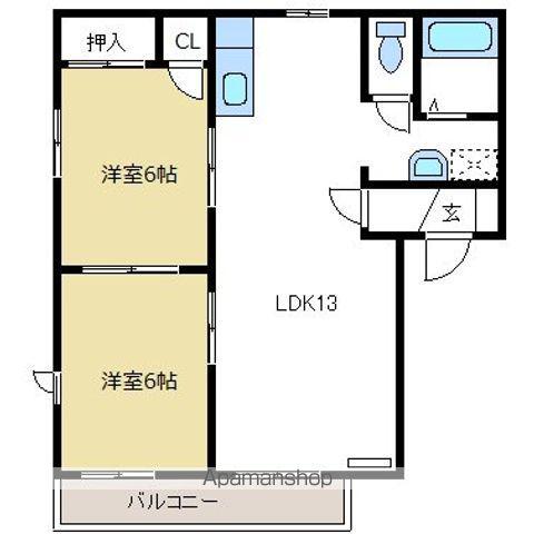 ドミトリー荒 A(2LDK/1階)の間取り写真