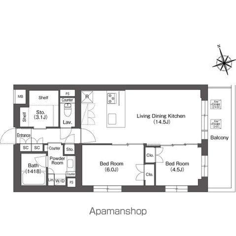 ルーウェ東大泉(2LDK/4階)の間取り写真